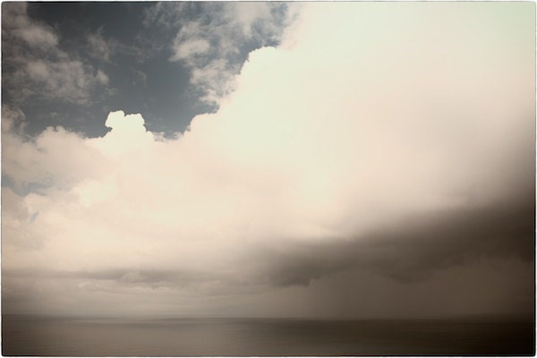 Cornish Seascape - sun, sea, clouds, sky, rain - soft blues, browns, greys - 8x12 print on thick high-quality paper - matthewbull