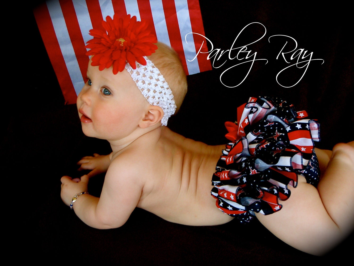 Parley Ray Stars and Stripes Patriotic Independence Day 4th of July Flag Ruffled Diaper Cover/ Baby Bloomers/ Photo Prop
