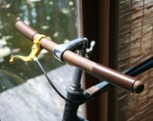bicycle handlebar(round tip at both ends) - leather grips, hand stitching - round tip at both ends - solid TEAK wood-genuine leather