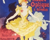 Vintage Yellow and Blue Art Nouveau Poster Print of Pantomimes Lumineuses by Cheret, inventor of the original poster art era.