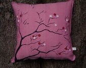Organic Cotton CUSHION pillow screen printed wool felt blossoms