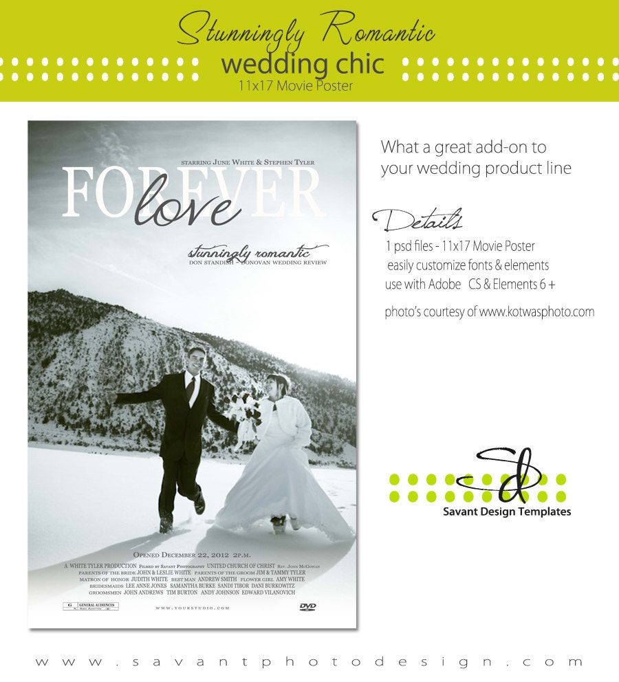 INSTANT DOWNLOAD Wedding Photography Poster Template - Stunningly Romantic (11 x 17)