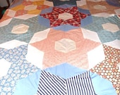 Vintage Hand and Machine Pieced Star Pattern QUILT TOP circa 1950's, 73x83