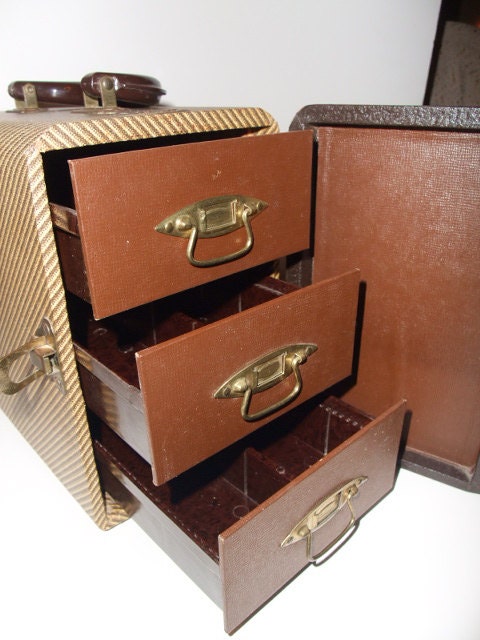 Vintage 3 Drawer Photo Slide Case - Baja Case - Art Deco Hard Side Carrying Case for 300 Slides