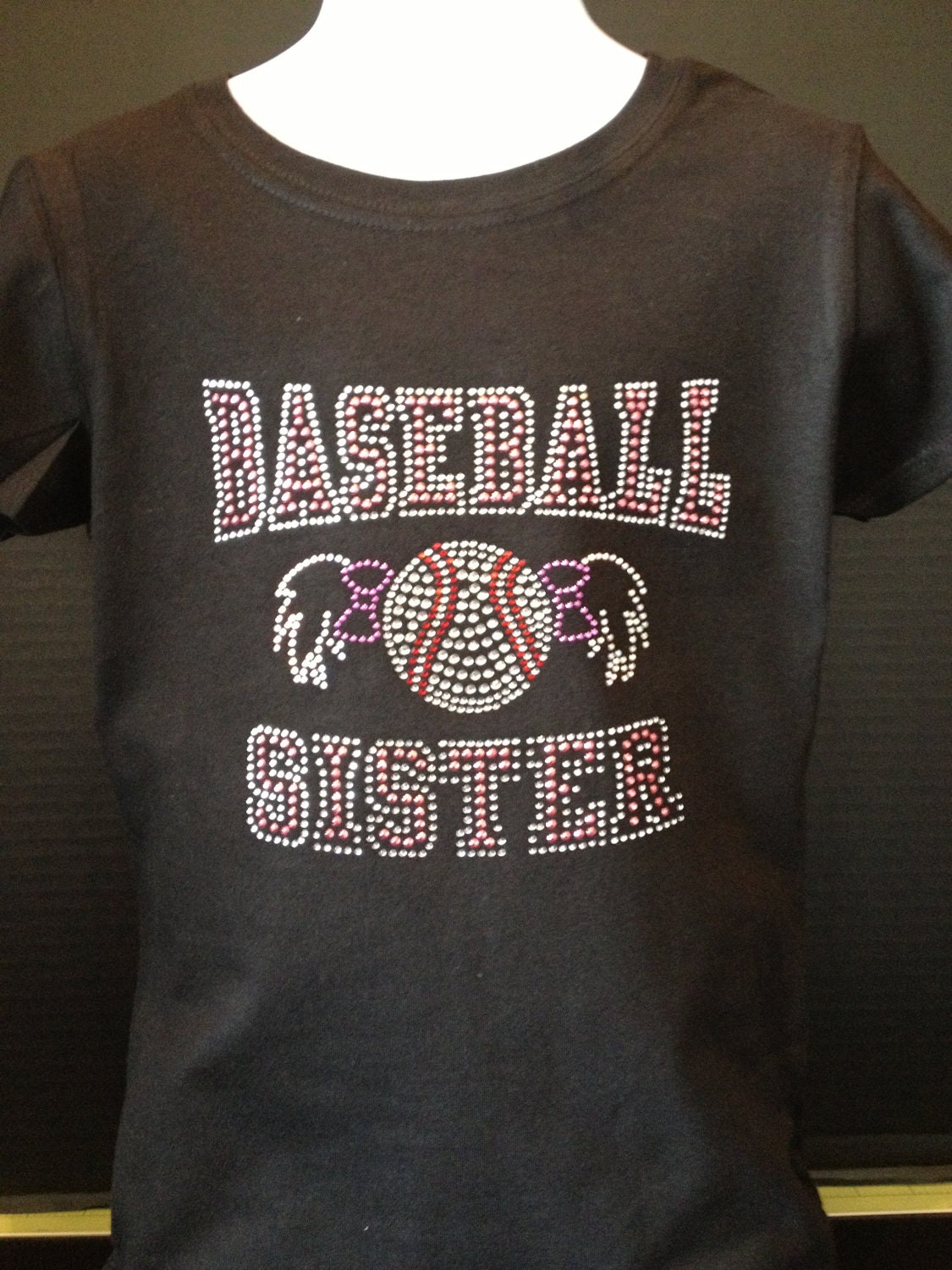 Baseball Sister with Pigtails Bling T-Shirt - Customize the Stone Color - Holiday Deals