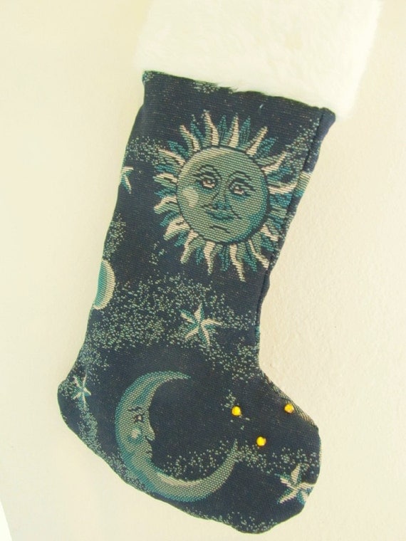Christmas Stocking - Sun and Moon - Tapestry  -Handmade