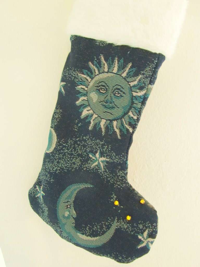 Christmas Stocking - Sun and Moon - Tapestry  -Handmade
