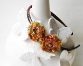 Fuzzy Autumn Fall 2 Rosettes With Gold Pearl Headband - Thanksgiving, Gifts, Women, Ladies, Girls, Toddler, Teen, Photo Shoot