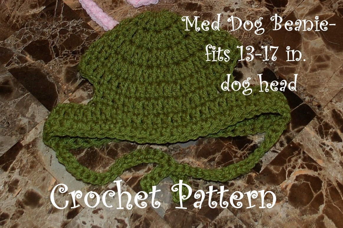 Instant Download Crochet Pattern - Medium Dog Beanie Hat  Medium Dog 13-17 inch head
