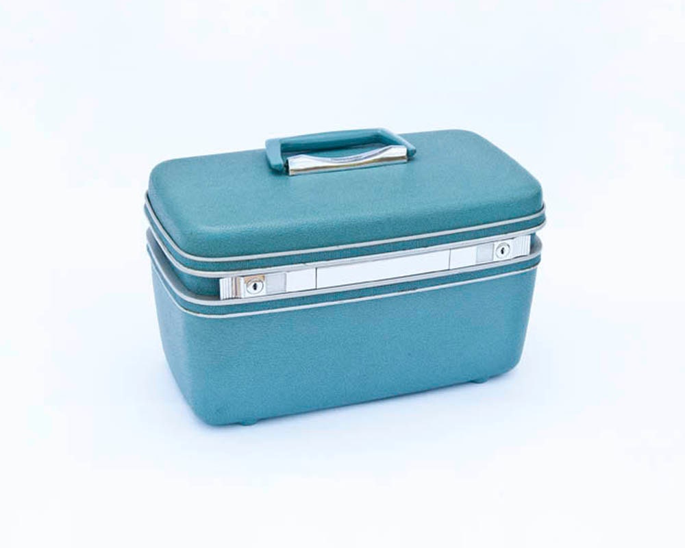Vintage Samsonite Train Case Aqua Blue Silhouette Model