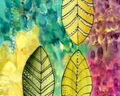 Acrylic Original Art Print 5"X7" Turquoise yellow gold purple Green