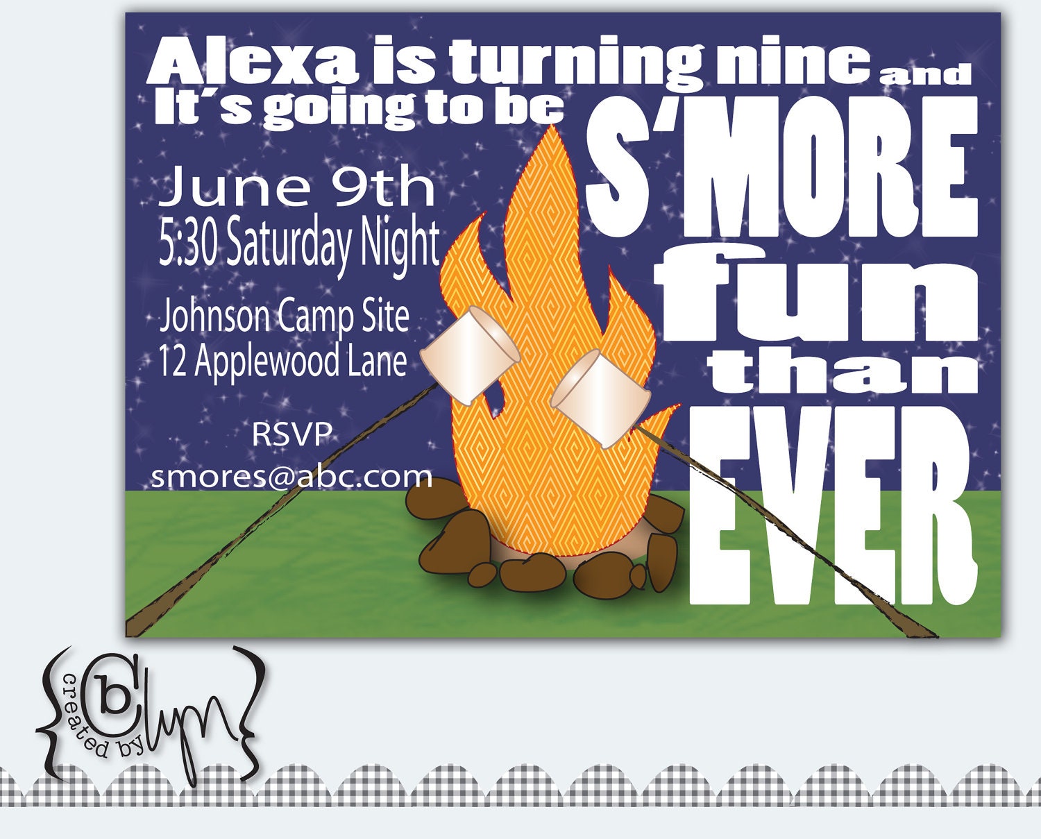 Smores over the Campfire birthday invitation