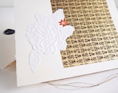 Hand Made Greeting Card & Envelope 5 x 6.5" - White Embossed Flower On Gold Decorative Japanese Paper, Wax Seal Mother's Day