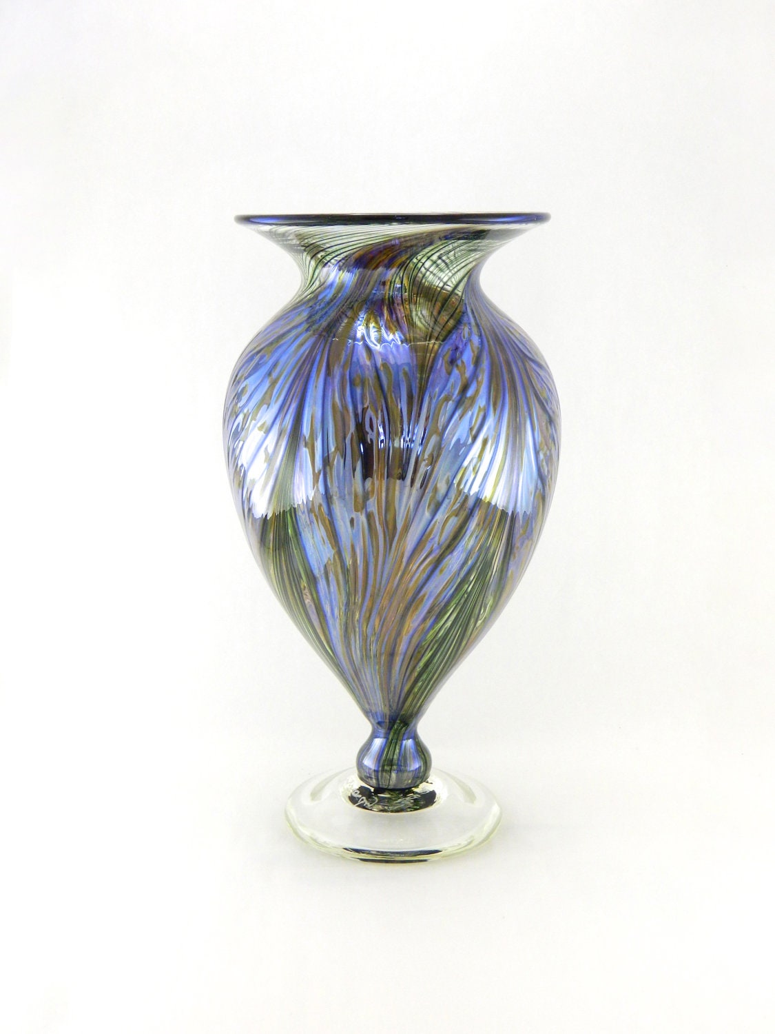 Hand Blown Art Glass Vase - Iridescent Purple, Amber, Lavender, and Beige