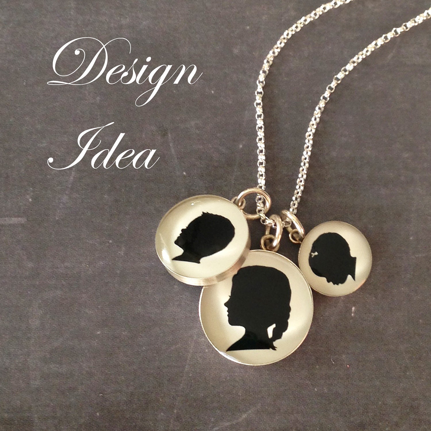 1 Medium Sterling Custom Child or Pet Silhouette Necklace for Mother or Grandmother