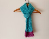 Teal Fuzzy Knitted Scarf