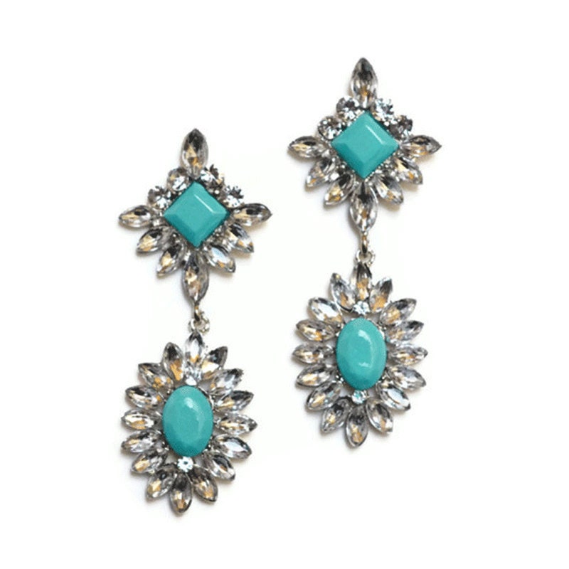 hand painted rhinestone tiffany blue earrings