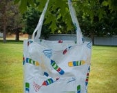 Oilcloth Tote with pocket-Fun crayon pattern