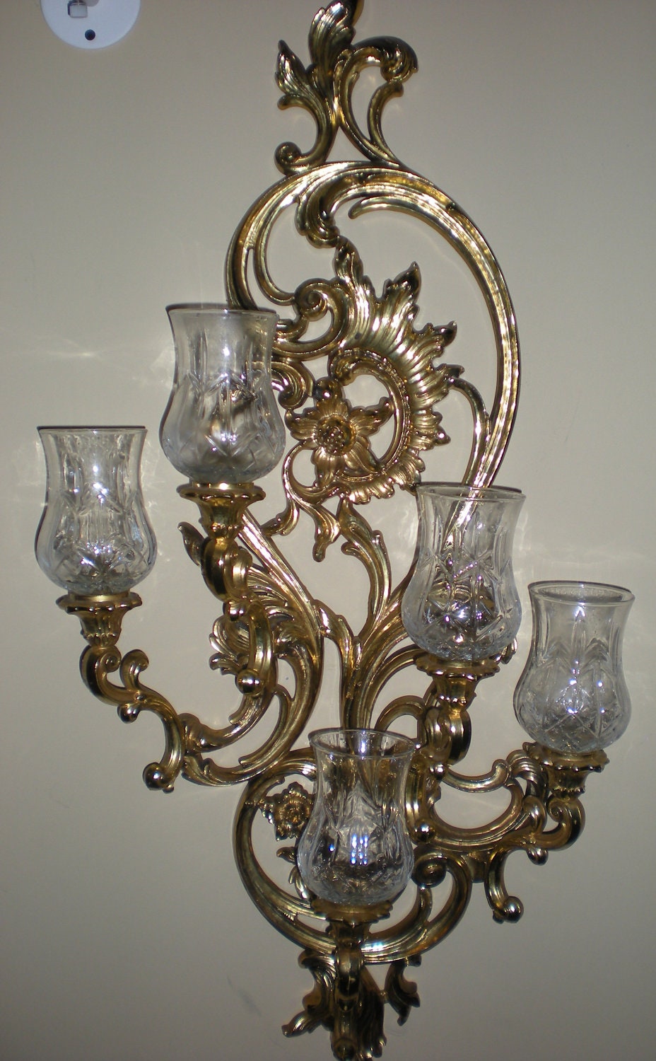 Five Arm Ornate Baroque Gold Wall Sconce Candle by CraftywVintage