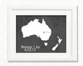 Digital Design Australia and New Zealand map Wall art print 8x10 gray and white - OOAK