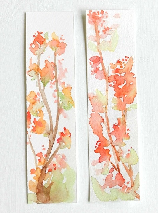 Set of Two, Original Watercolor Blossom Bookmarks