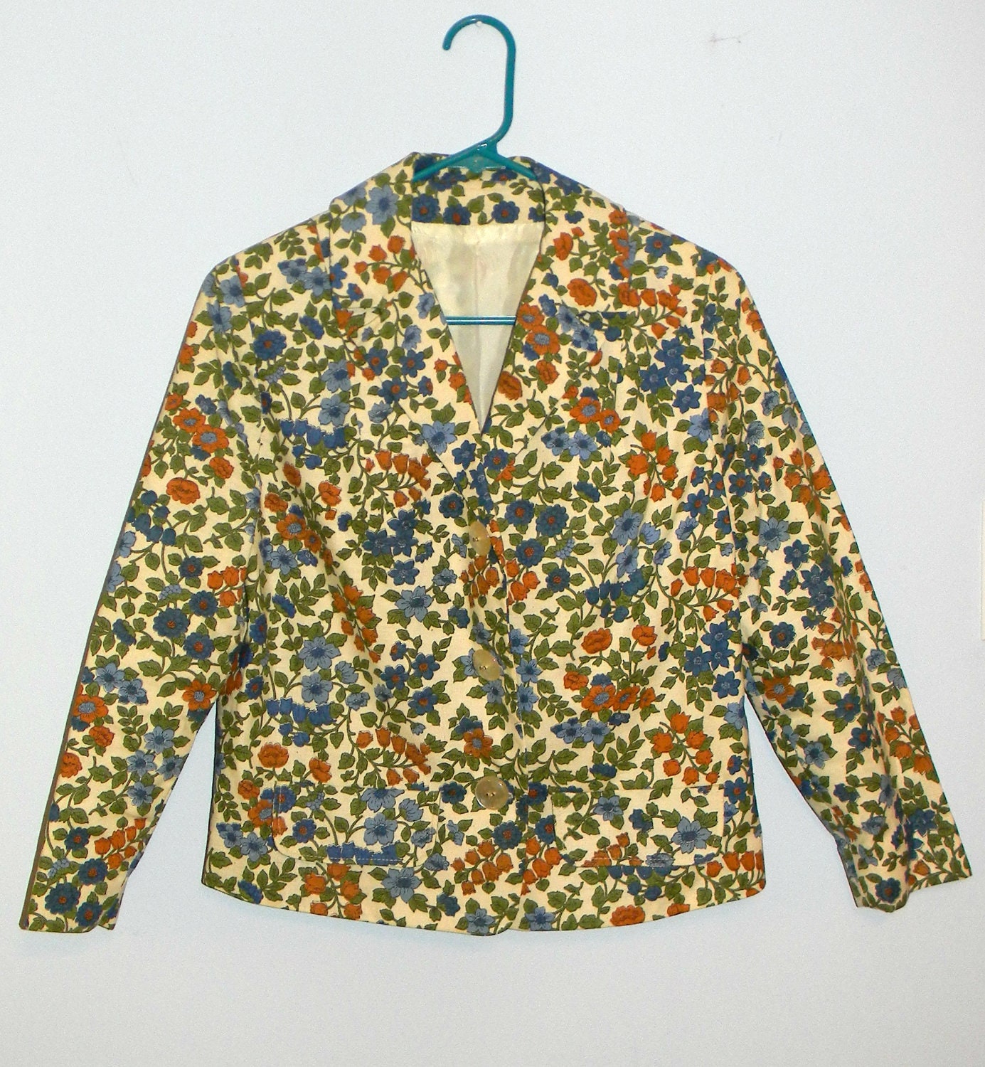 50s Floral Jacket Blazer Button Up With Three Big Buttons