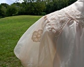 Vintage Sheer Peach Peignoir Robe with Lace 1950s