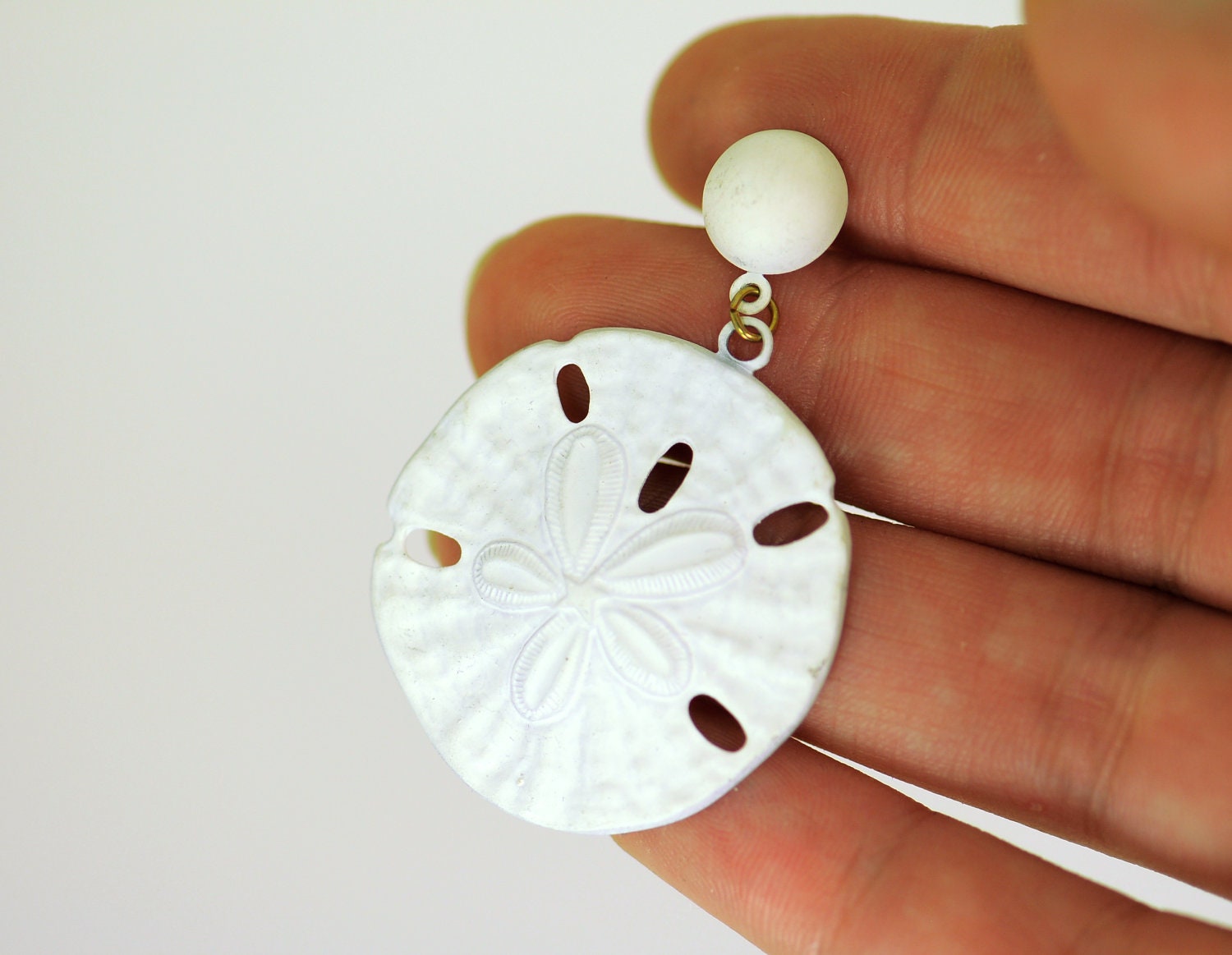 Vintage Sand Dollar Earrings White Beach Sea