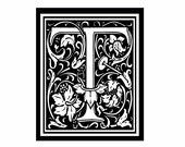 personalized monogram 11x14 inital letter customized art  print  poster home decor aqua black khaki ornate wedding gift
