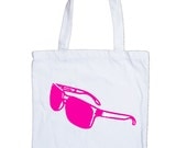Medium White Tote Bag // Work, School, Shopping, Everyday Tote // 15" x 15" x 4" // Original Sunglasses Design // Cotton Canvas