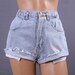 High Waist Denim Shorts / Faded Blue Cutoffs / W 29 / size M