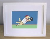 Baseball Nursery Art - Dog Wall Art - Yellow Lab Print (5x7)
