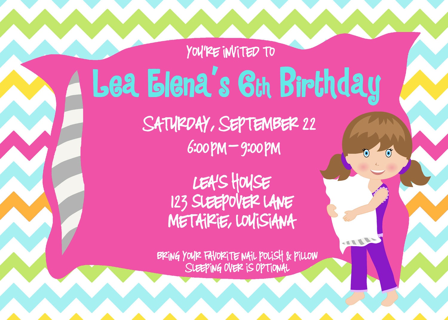 Sleepover Party - Birthday Invitation - printed invitation set