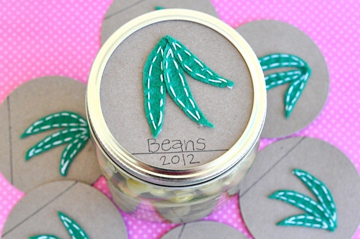 Mason Jar Gift Label: 6 BEANS Felt Regular and Wide-Mouth Mason Jar Toppers