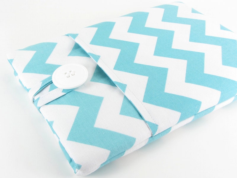 Kindle Fire HD Case, iPad Mini Case, Kindle Fire HD Sleeve, Mini iPad Case, iPad Mini Sleeve, Padded, Pocket - White Aqua Chevron