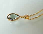 mother's day gift, Teardrop Pendant - Gray Topaz Gold Necklace - spring jewelry - wedding jewelry - italian jewelry