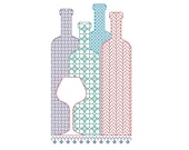 BLACKWORK pattern, wine bottles, bottle selection, wine glass PDF chart