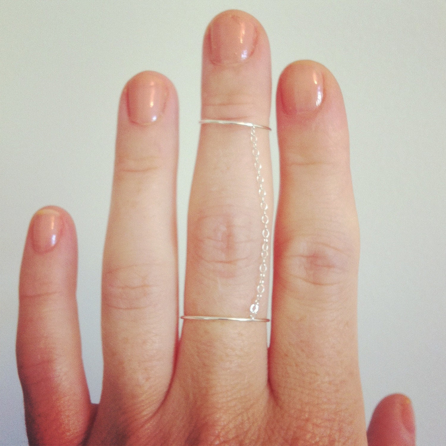 Dainty double chain ring - sterling silver wire and chain