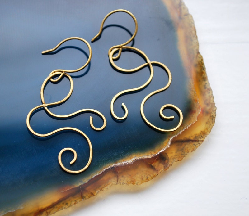 Brass hammered earrings - Swirls - brass earrings