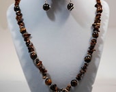 Tiger Eye Wrapped Drop Necklace and Earring Set