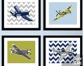 childrens wall art Boys airplane nursery art - WW 2, set of 4, vintage airplanes - art for boys wall art, boys nursery art