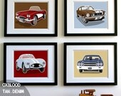 Childrens art - transportation wall art - Vintage sports cars - boys art prints - nursery art prints - pick your colors