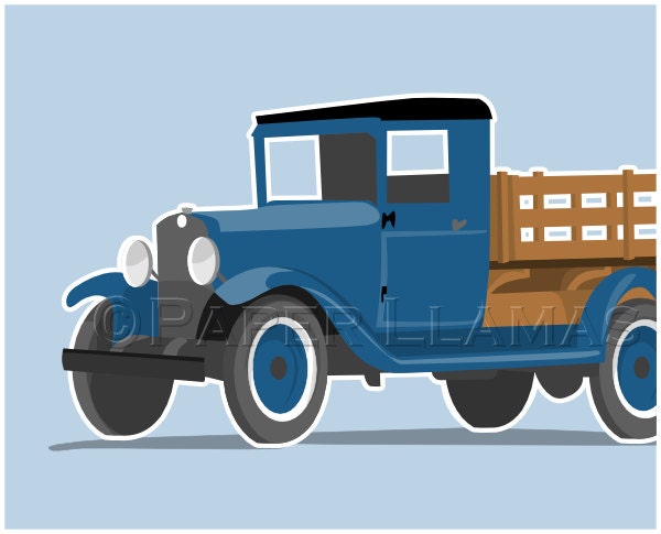 Vintage Truck wall art - childrens transportaion art - Wood Bed, retro truck prints - childrens wall art - pick your colors, boys wall art