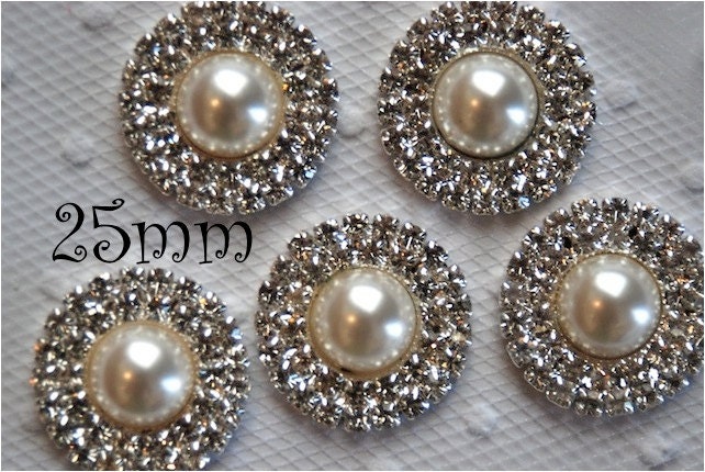 5 Metal Rhinestone Buttons Flatback (006)- 25mm