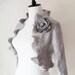Bridal Shrug Jacket Bolero Grey Gray Silver Wedding Jacket Wool Felted with large Rose flower