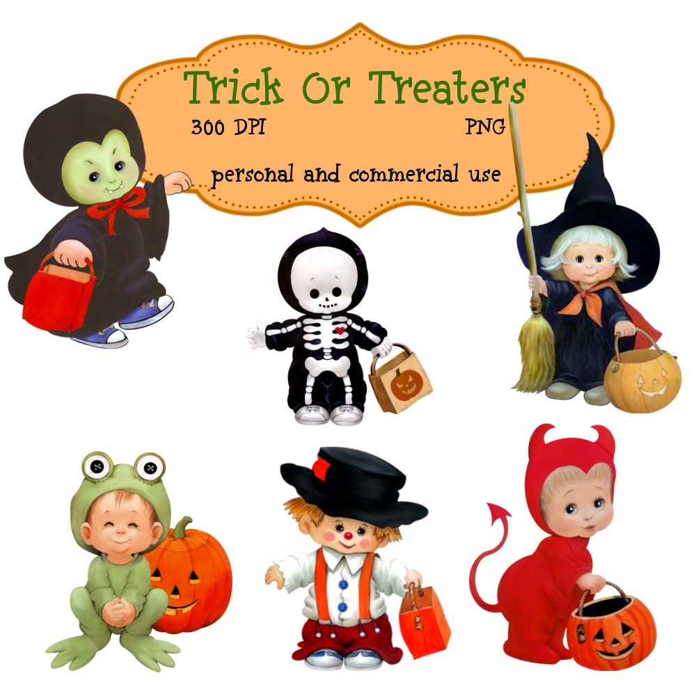 Clip Art: HalloweenTrick or Treaters Png Digital Files no 147