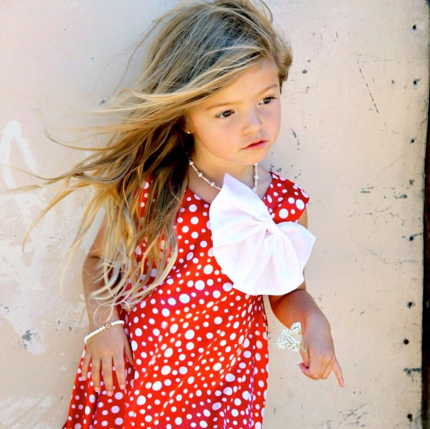 Elegant Red and White Polka Dot Charmeuse Satin Dress