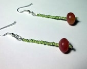 Watermelon Jade Beaded Earrings, One of a Kind, Ready for shipping