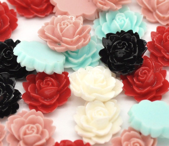Cabochons Resin Flowers 18x14mm Assorted 10pcs  - Ships Immediately from California - C51