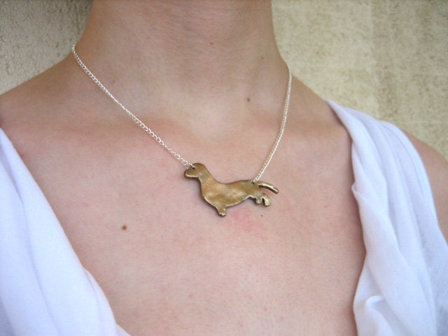 Dachshund Dog Necklace Gold Polymer Clay